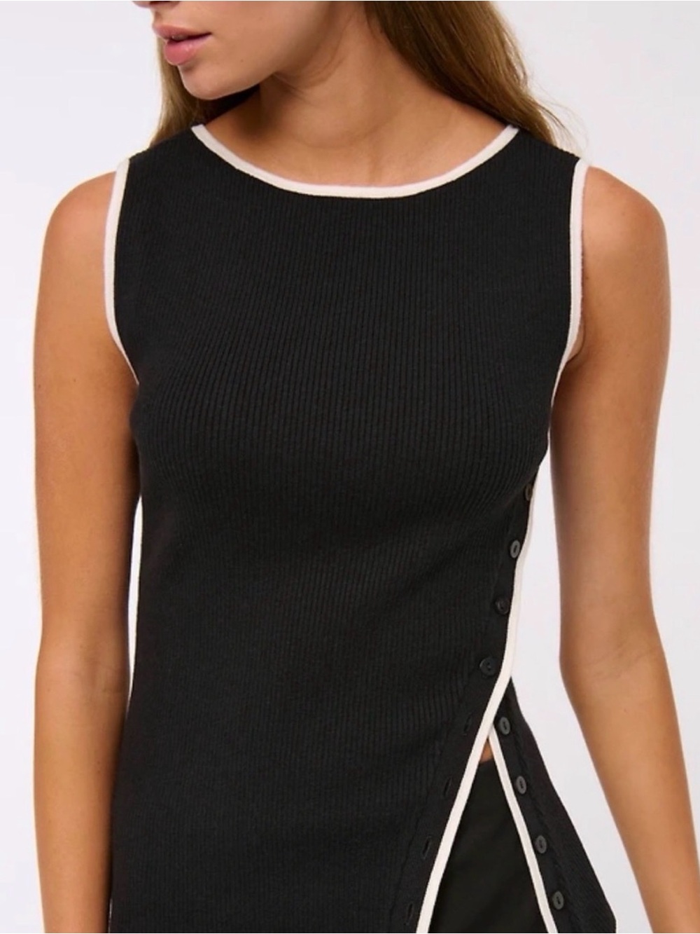 Abercrombie & Fitch Black Ribbed Tank with White Contrast Trim